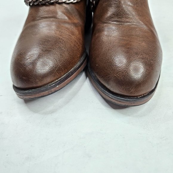 Pierre Dumas Chain Harness Buckle Western Ankle Booties 5.5 Brown Cowgirl Boots - Picture 4 of 13